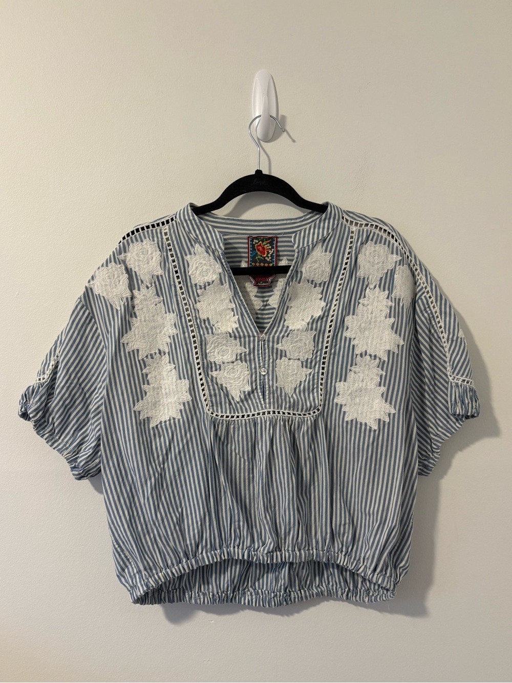 Johnny‎ Was Striped Floral Blouse